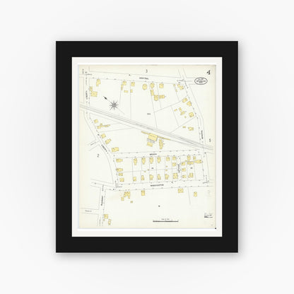 Old map wall art mockup — black gallery frame with white mat — Sanborn Fire Insurance Map from Ipswich, Essex County, Massachusetts (1907), Sheet #0004