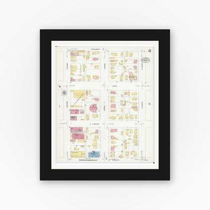 Old map wall art mockup — black gallery frame with white mat — Sanborn Fire Insurance Map from Mankato, Blue Earth County, Minnesota (1908), Sheet #0008