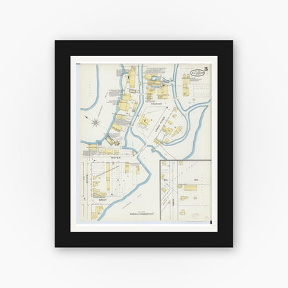 Old map wall art mockup — black gallery frame with white mat — Sanborn Fire Insurance Map from Allegan, Allegan County, Michigan (1893), Sheet #0003