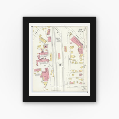Old map wall art mockup — black gallery frame with white mat — Sanborn Fire Insurance Map from Geneva, Ashtabula County, Ohio (1911), Sheet #0002