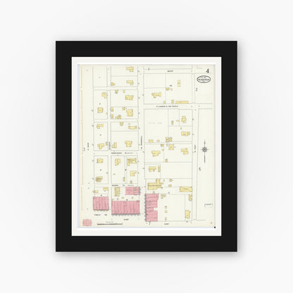 Old map wall art mockup — black gallery frame with white mat — Sanborn Fire Insurance Map from Henderson, Rusk County, Texas (1912), Sheet #0004