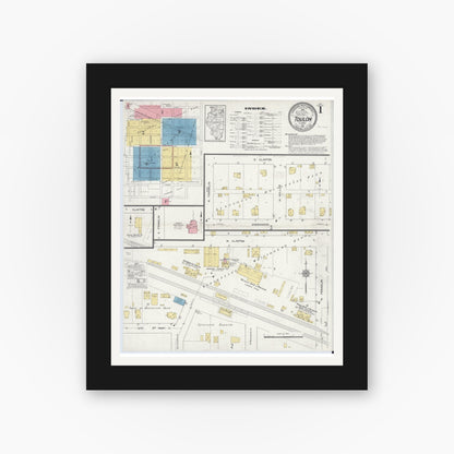 Old map wall art mockup — black gallery frame with white mat — Sanborn Fire Insurance Map from Toulon, Stark County, Illinois (1913) - Complete Map Set