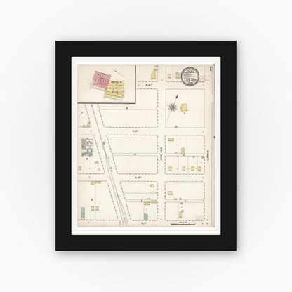 Old map wall art mockup — black gallery frame with white mat — Sanborn Fire Insurance Map from Live Oak, Sutter County, California (1893) - Complete Map Set
