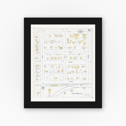 Old map wall art mockup — black gallery frame with white mat — Sanborn Fire Insurance Map from Luverne, Rock County, Minnesota (1900), Sheet #0003