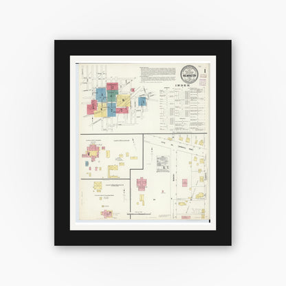 Old map wall art mockup — black gallery frame with white mat — Sanborn Fire Insurance Map from Wilmington, Clinton County, Ohio (1907) - Complete Map Set
