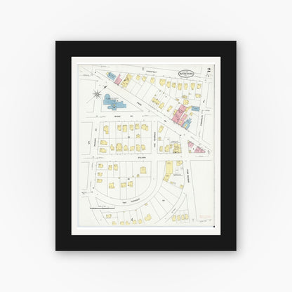 Old map wall art mockup — black gallery frame with white mat — Sanborn Fire Insurance Map from Rutherford, Bergen County, New Jersey (1909) - Complete Map Set