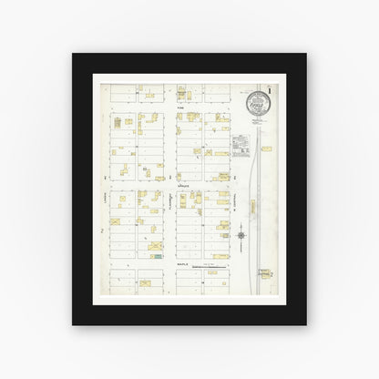 Old map wall art mockup — black gallery frame with white mat — Sanborn Fire Insurance Map from Fifield, Price County, Wisconsin (1909) - Complete Map Set