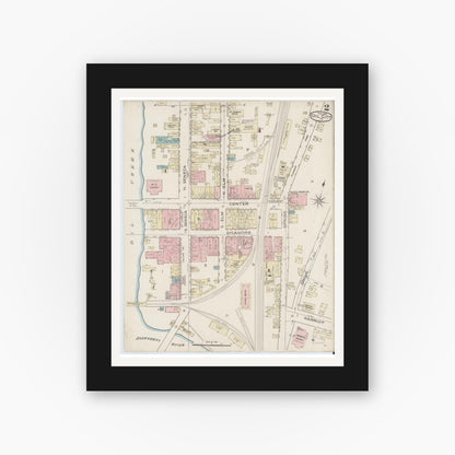 Old map wall art mockup — black gallery frame with white mat — Sanborn Fire Insurance Map from Oil City, Venango County, Pennsylvania (1888), Sheet #0002