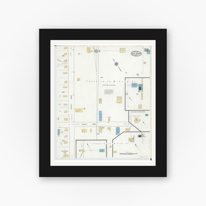 Old map wall art mockup — black gallery frame with white mat — Sanborn Fire Insurance Map from Red Jacket, Houghton County, Michigan (1917), Sheet #0032