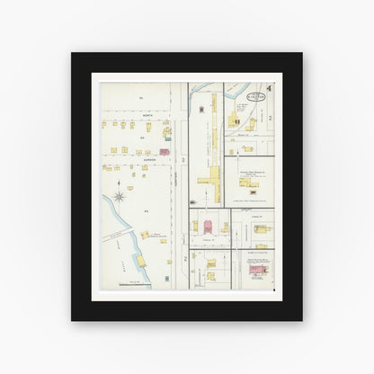 Old map wall art mockup — black gallery frame with white mat — Sanborn Fire Insurance Map from Kinston, Lenoir County, North Carolina (1896), Sheet #0004