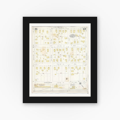 Old map wall art mockup — black gallery frame with white mat — Sanborn Fire Insurance Map from Lake City, Wabasha County, Minnesota (1938), Sheet #0013