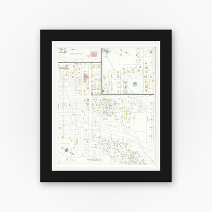 Old map wall art mockup — black gallery frame with white mat — Sanborn Fire Insurance Map from Sonora, Sutton County, Texas (1937), Sheet #0004