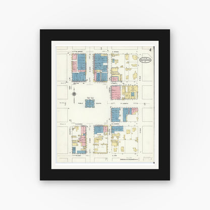 Old map wall art mockup — black gallery frame with white mat — Sanborn Fire Insurance Map from Weatherford, Parker County, Texas (1910), Sheet #0004