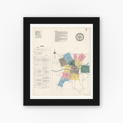 Old map wall art mockup — black gallery frame with white mat — Sanborn Fire Insurance Map from Nevada City, Nevada County, California (1912) - Complete Map Set