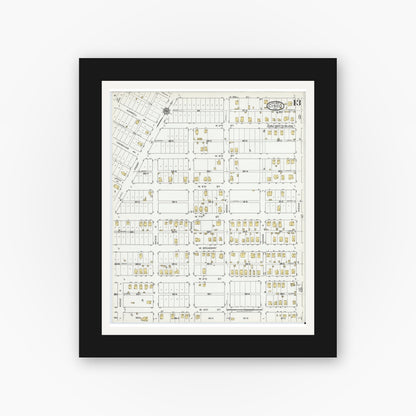Old map wall art mockup — black gallery frame with white mat — Sanborn Fire Insurance Map from Cisco, Eastland County, Texas (1920), Sheet #0013