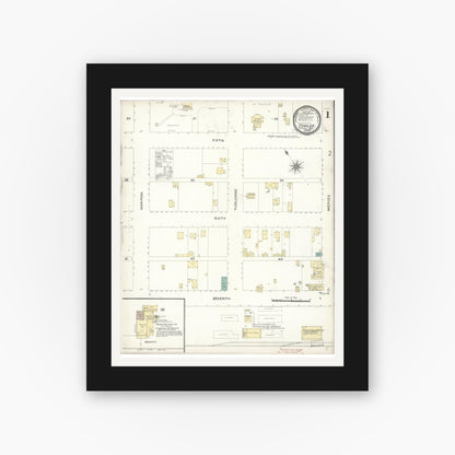 Old map wall art mockup — black gallery frame with white mat — Sanborn Fire Insurance Map from Fowler, Fresno County, California (1896) - Complete Map Set