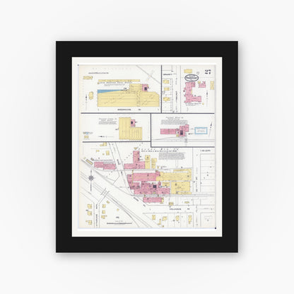 Old map wall art mockup — black gallery frame with white mat — Sanborn Fire Insurance Map from Freeport, Stephenson County, Illinois (1918), Sheet #0027