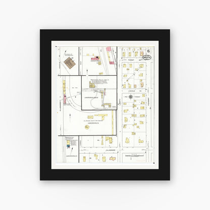 Old map wall art mockup — black gallery frame with white mat — Sanborn Fire Insurance Map from Waukon, Allamakee County, Iowa (1920), Sheet #0006
