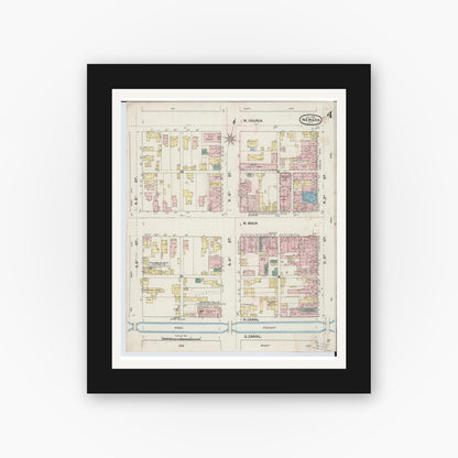 Old map wall art mockup — black gallery frame with white mat — Sanborn Fire Insurance Map from Newark, Licking County, Ohio (1889), Sheet #0004