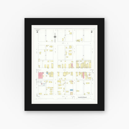 Old map wall art mockup — black gallery frame with white mat — Sanborn Fire Insurance Map from La Porte, Harris County, Texas (1939), Sheet #0002
