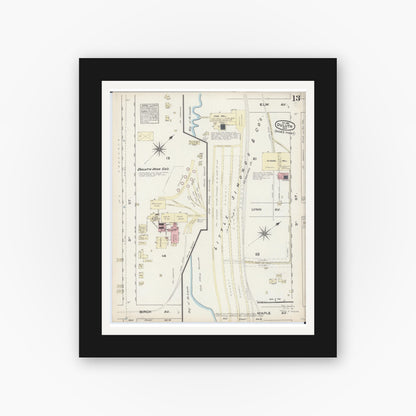 Old map wall art mockup — black gallery frame with white mat — Sanborn Fire Insurance Map from Duluth, Saint Louis County, Minnesota (1884), Sheet #0013