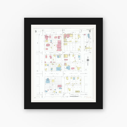 Old map wall art mockup — black gallery frame with white mat — Sanborn Fire Insurance Map from Owensville, Gasconade County, Missouri (1949), Sheet #0003