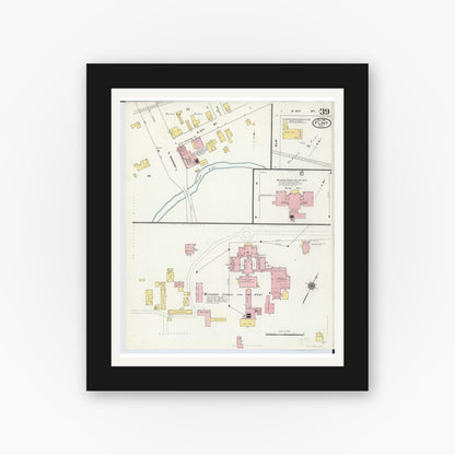 Old map wall art mockup — black gallery frame with white mat — Sanborn Fire Insurance Map from Flint, Genesee County, Michigan (1909), Sheet #0039