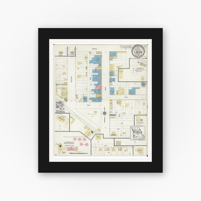 Old map wall art mockup — black gallery frame with white mat — Sanborn Fire Insurance Map from Liberal, Barton County, Missouri (1914), Sheet #0001