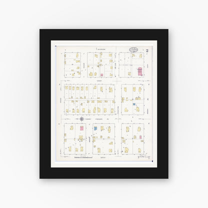 Old map wall art mockup — black gallery frame with white mat — Sanborn Fire Insurance Map from Luverne, Rock County, Minnesota (1913), Sheet #0002