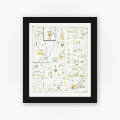 Old map wall art mockup — black gallery frame with white mat — Sanborn Fire Insurance Map from Petoskey, Emmet County, Michigan (1901), Sheet #0007