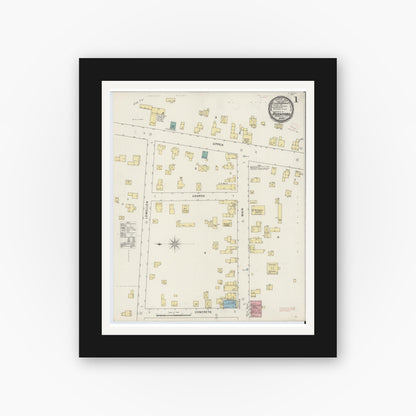 Old map wall art mockup — black gallery frame with white mat — Sanborn Fire Insurance Map from Rushford, Allegany County, New York (1894) - Complete Map Set