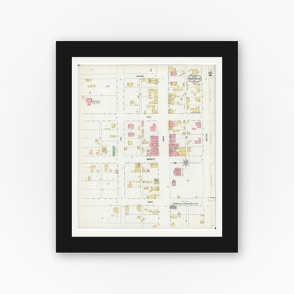 Old map wall art mockup — black gallery frame with white mat — Sanborn Fire Insurance Map from Warrenton, Warren County, Missouri (1900), Sheet #0002