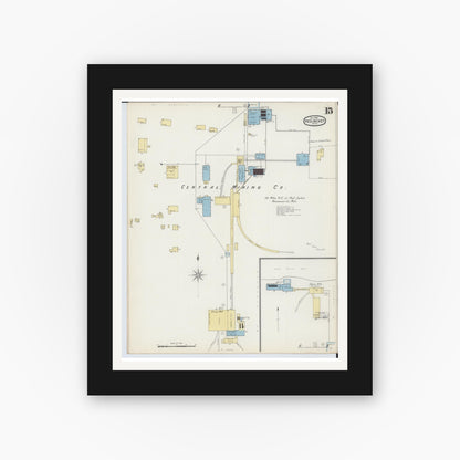 Old map wall art mockup — black gallery frame with white mat — Sanborn Fire Insurance Map from Red Jacket, Houghton County, Michigan (1893), Sheet #0015