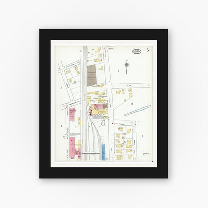 Old map wall art mockup — black gallery frame with white mat — Sanborn Fire Insurance Map from Clinton, Worcester County, Massachusetts (1919), Sheet #0005