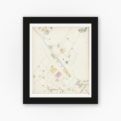 Old map wall art mockup — black gallery frame with white mat — Sanborn Fire Insurance Map from Henderson, Rusk County, Texas (1890), Sheet #0002
