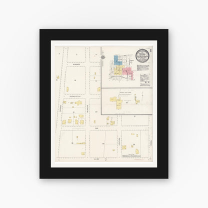 Old map wall art mockup — black gallery frame with white mat — Sanborn Fire Insurance Map from Nordhoff, Ventura County, California (1912) - Complete Map Set