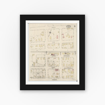 Old map wall art mockup — black gallery frame with white mat — Sanborn Fire Insurance Map from Antwerp, Paulding County, Ohio (1915), Sheet #0003
