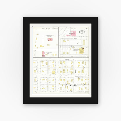 Old map wall art mockup — black gallery frame with white mat — Sanborn Fire Insurance Map from Waverly, Bremer County, Iowa (1905), Sheet #0006