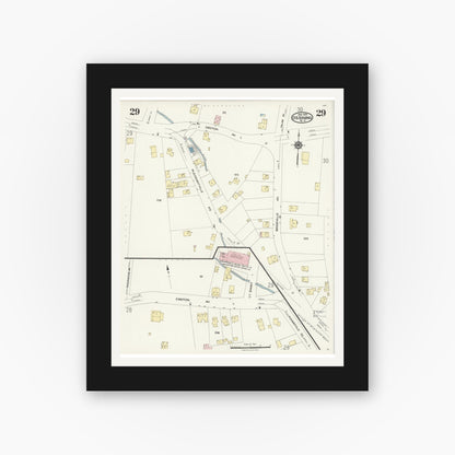 Old map wall art mockup — black gallery frame with white mat — Sanborn Fire Insurance Map from Ossining, Westchester County, New York (1924), Sheet #0029
