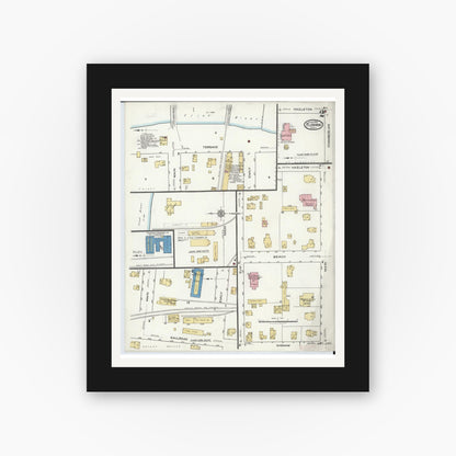 Old map wall art mockup — black gallery frame with white mat — Sanborn Fire Insurance Map from Flushing, Genesee County, Michigan (1920), Sheet #0002