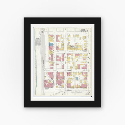 Old map wall art mockup — black gallery frame with white mat — Sanborn Fire Insurance Map from Ironton, Lawrence County, Ohio (1916), Sheet #0004