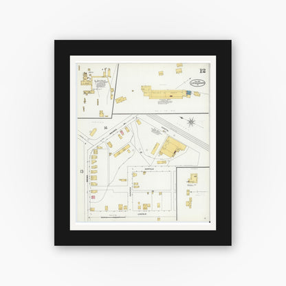 Old map wall art mockup — black gallery frame with white mat — Sanborn Fire Insurance Map from Stroudsburg, Monroe County, Pennsylvania (1905), Sheet #0012