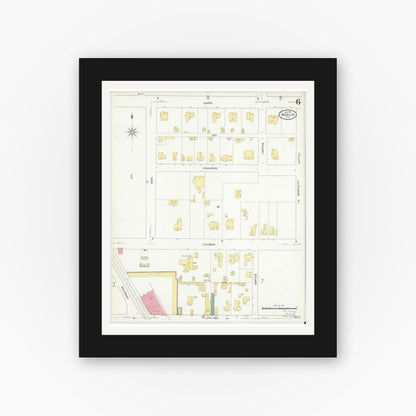 Old map wall art mockup — black gallery frame with white mat — Sanborn Fire Insurance Map from Marlin, Falls County, Texas (1909), Sheet #0006