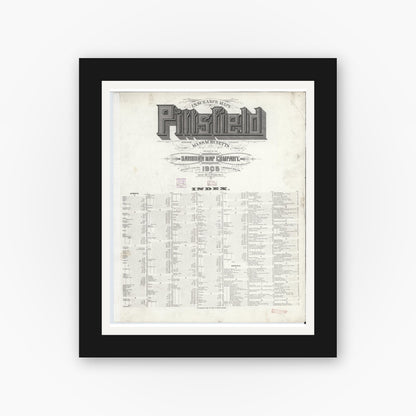 Old map wall art mockup — black gallery frame with white mat — Sanborn Fire Insurance Map from Pittsfield, Berkshire County, Massachusetts (1905), Sheet #0001