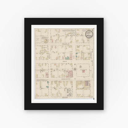Old map wall art mockup — black gallery frame with white mat — Sanborn Fire Insurance Map from Hartford City, Blackford County, Indiana (1886) - Complete Map Set