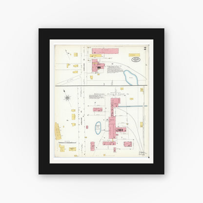 Old map wall art mockup — black gallery frame with white mat — Sanborn Fire Insurance Map from Adams, Berkshire County, Massachusetts (1908), Sheet #0002