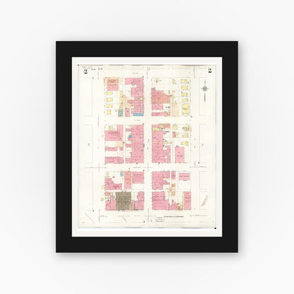 Old map wall art mockup — black gallery frame with white mat — Sanborn Fire Insurance Map from Perry, Dallas County, Iowa (1947), Sheet #0002
