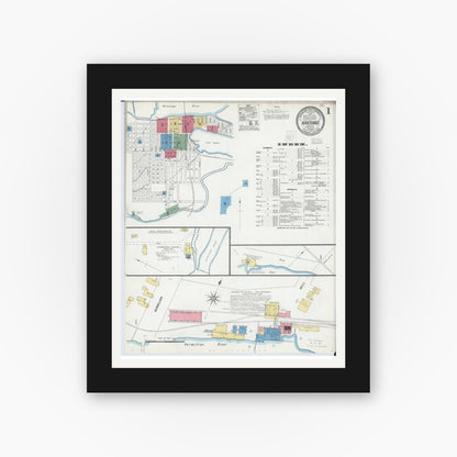 Old map wall art mockup — black gallery frame with white mat — Sanborn Fire Insurance Map from Hastings, Dakota County, Minnesota (1904) - Complete Map Set