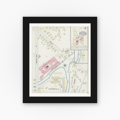 Old map wall art mockup — black gallery frame with white mat — Sanborn Fire Insurance Map from Hyde Park, Norfolk County, Massachusetts (1891), Sheet #0007