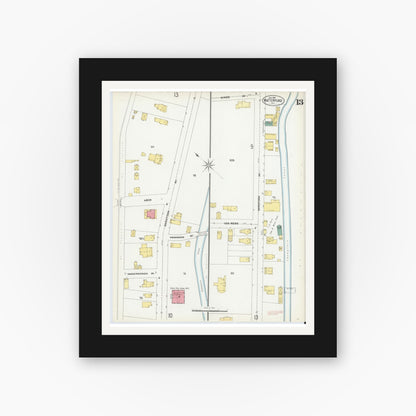 Old map wall art mockup — black gallery frame with white mat — Sanborn Fire Insurance Map from Waterford, Saratoga County, New York (1902), Sheet #0013